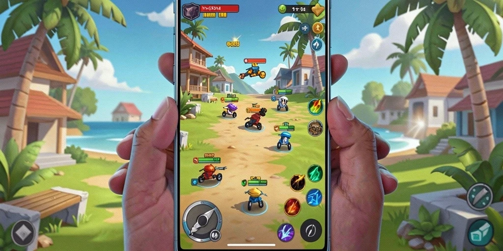 Tangkapan layar menampilkan karakter utama dalam aksi di level yang penuh warna.
